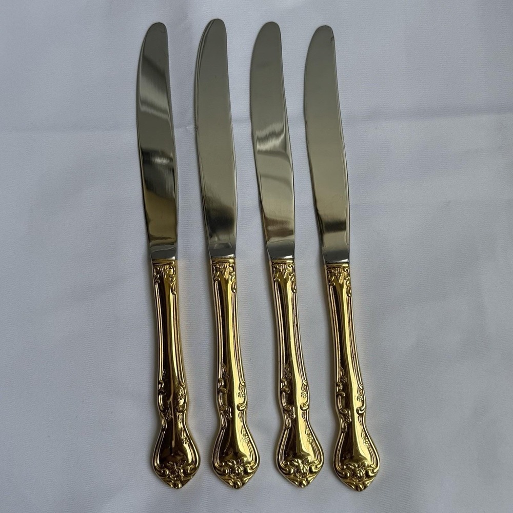 Reed & Barton Ultra Select Gold Handle Dinner‎ Knives Set 4 Japan Floral